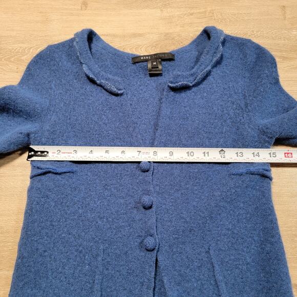 Marc Jacobs Wool Chunky Knit Cardigan Sweater Ruffle Glitter Coquette Medium Top - Picture 9 of 10